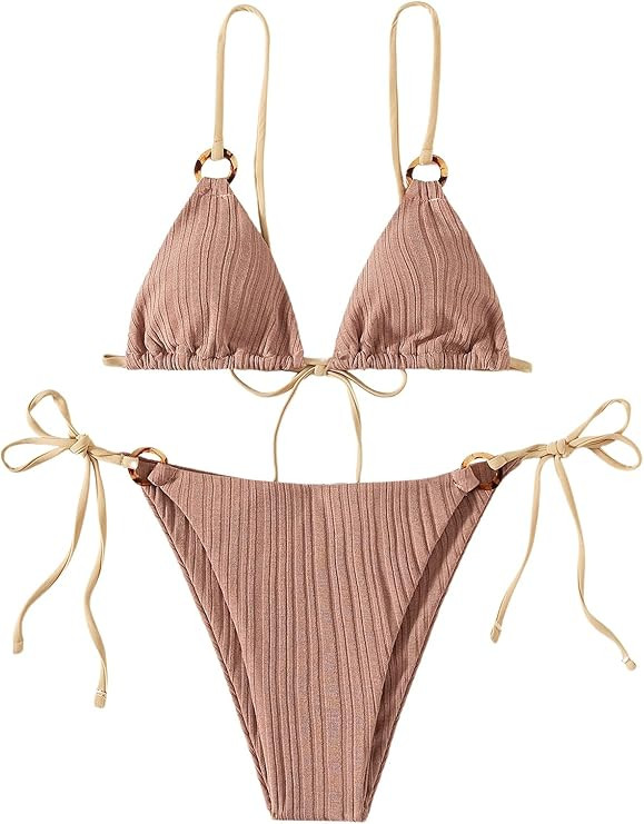 SheIn Women's 2 Piece Swimsuit Tie Side Bathing Suit Triangle String Bikini Sets Thong Bikini Swi... | Amazon (US)