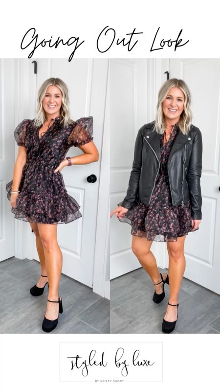 Date night outfit | wedding guest dress | fall dresses | leather jacket | moto jacket 

Use code BLFALL20 for 20% off the dress. Runs TTS.
Sized up in the leather jacket to a Medium. 

#LTKsalealert #LTKSeasonal #LTKstyletip