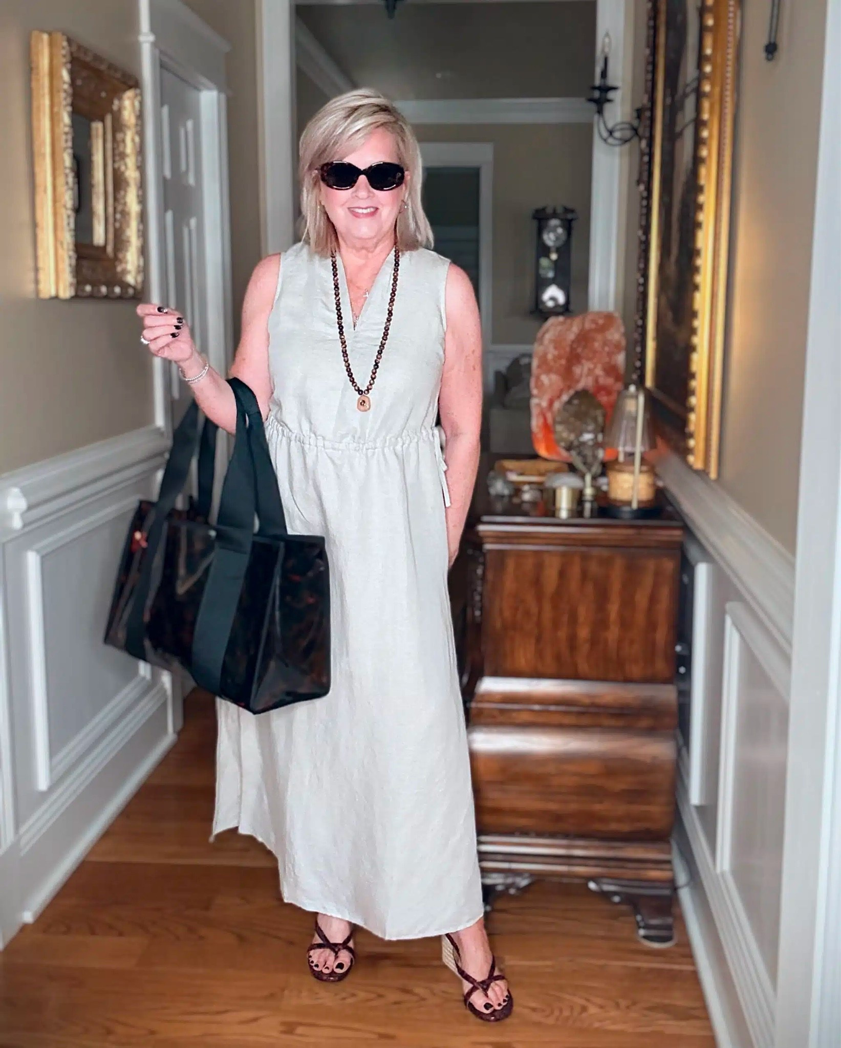 A linen blend maxi dress styled with tortoise accessories. This dress is perfect for family photos or vacation! I’m wearing a size medium.

#LTKWorkwear #LTKOver40 #LTKootd
