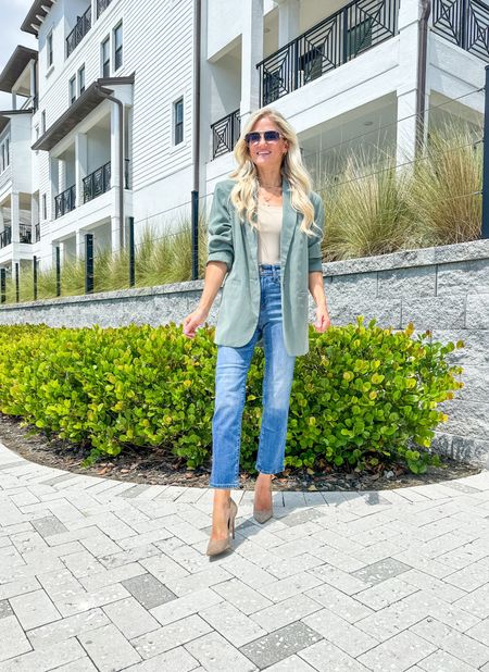 Target oversized blazer, consider sizing down. Wearing shade green, also comes in brown, plaid and tan. Ankle straight jeans come in a short length option. I’m 5’1 and wearing the short length. 

#LTKstyletip #LTKunder50 #LTKFind