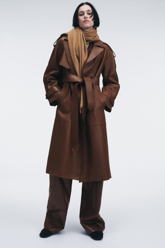 100% LEATHER LONG TRENCH COAT ZW COLLECTION LIMITED EDITION | Zara US