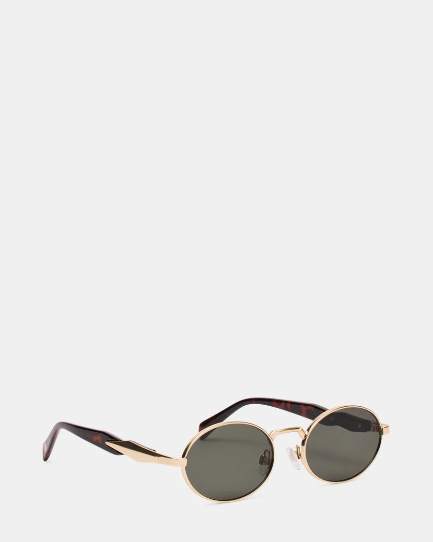 LANDY Gold Frame Oval Charcoal Lens Sunglasses | Steve Madden (US)