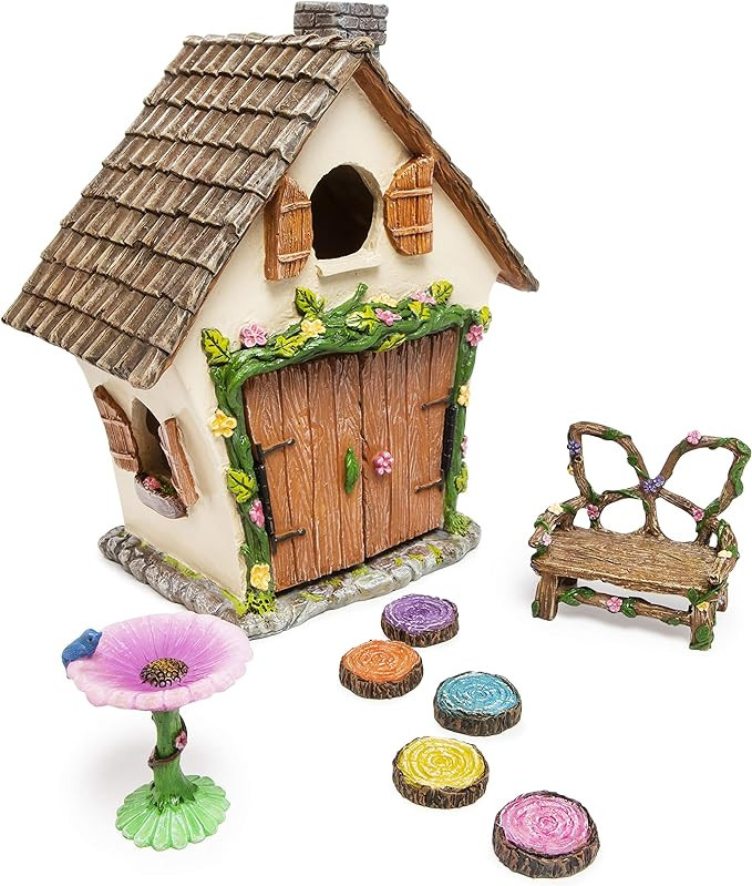 Meadow & Oak Fairy Garden House Kit - Complete with Fairy Garden Accessories, Butterly Seat, Bird... | Amazon (US)