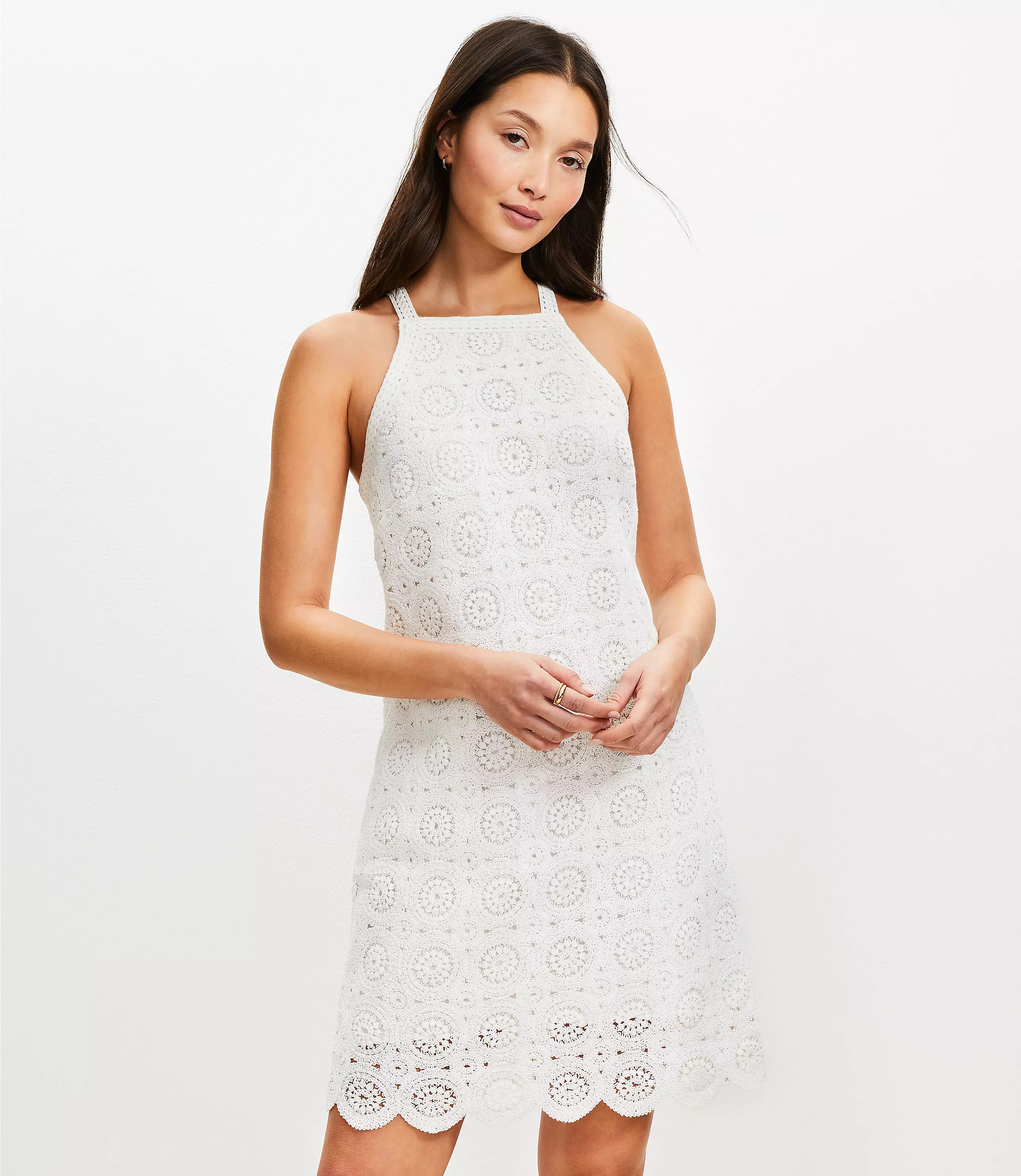 Crochet Lace Mini Halter Dress | LOFT