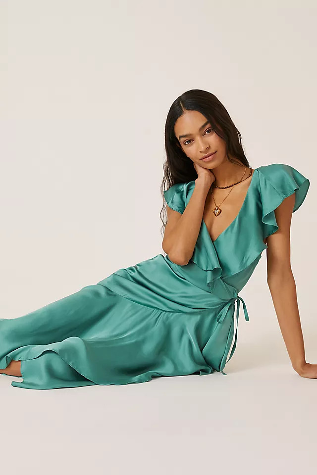 Ruffle-Sleeve Printed-Wrap Maxi Dress | Anthropologie (US)