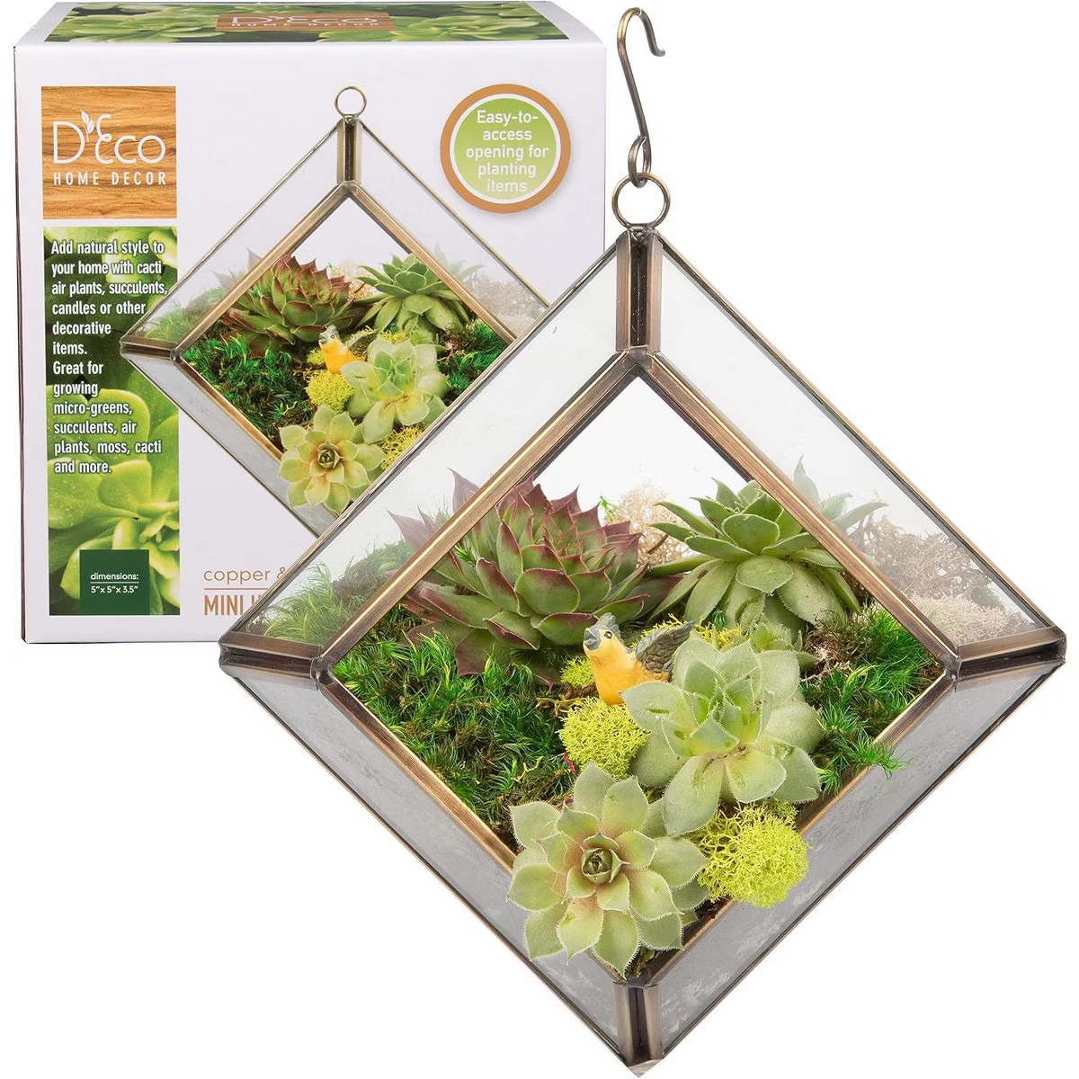 D'Eco Glass Mini Diamond Plant Terrarium (5 x 5 x 3.5") - Indoor Tabletop Copper Geometric Plante... | Target