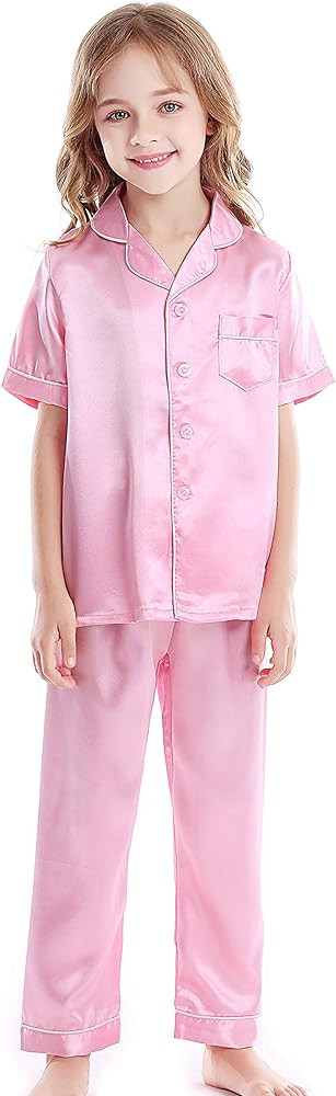 Horcute Kids Satin Short-Top and Long-Pants 2-Pieces Pajamas Sleepwears Set | Amazon (US)