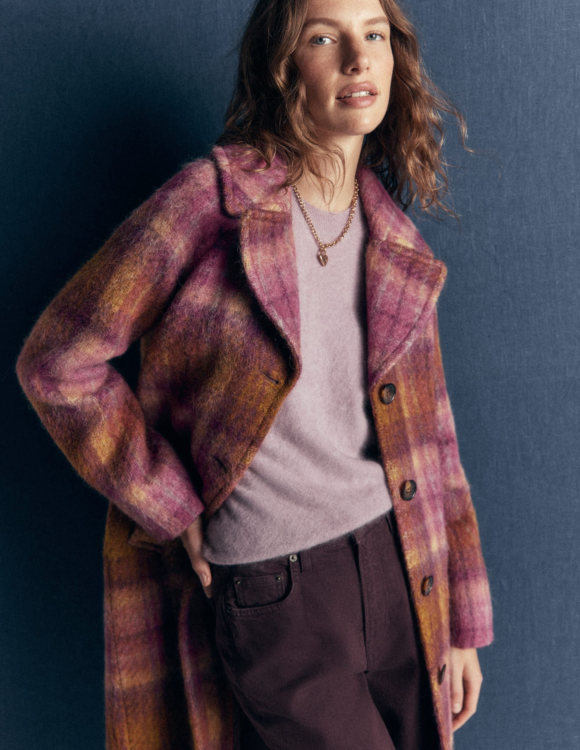 Cotswold Wool Coat-Camel, Pink Check | Boden (US)