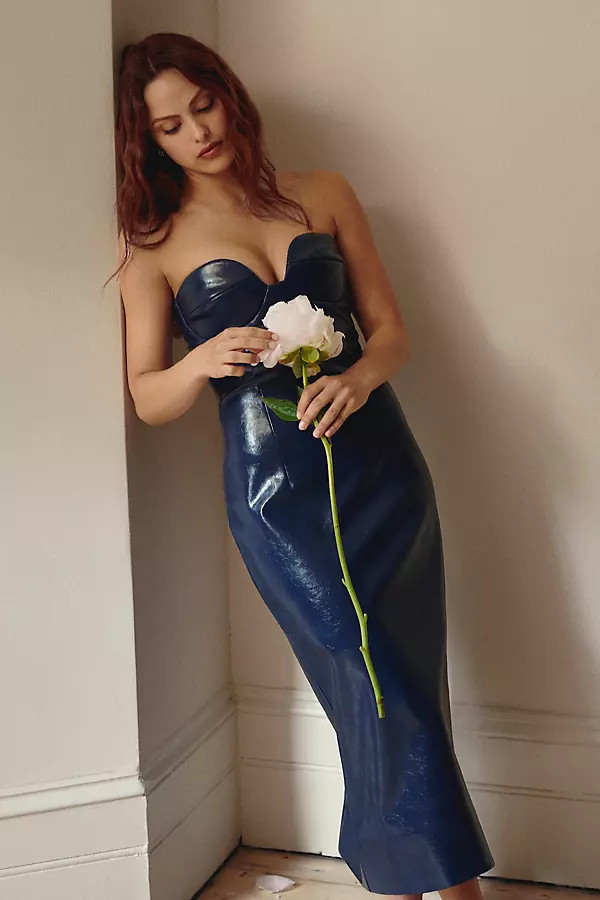Faux Leather Strapless Slim Midi Dress | Anthropologie (US)