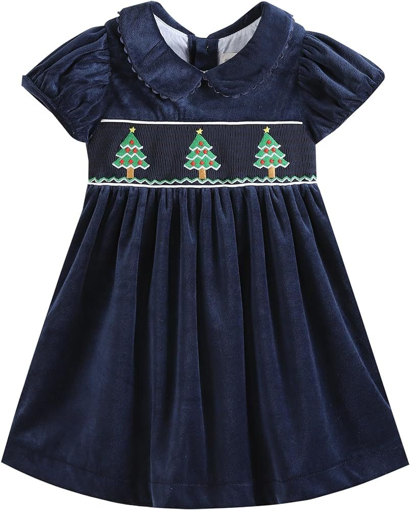 Lil cactus Baby and Girls Christmas Smocked Bishop Dress | Amazon (US)