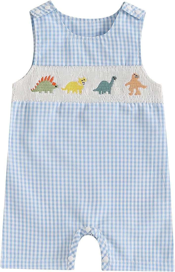 Baby Boy Summer Clothes Sleeveless Embroidery Striped Retro Romper Jumpsuit Easter Bunny Smocked ... | Amazon (US)