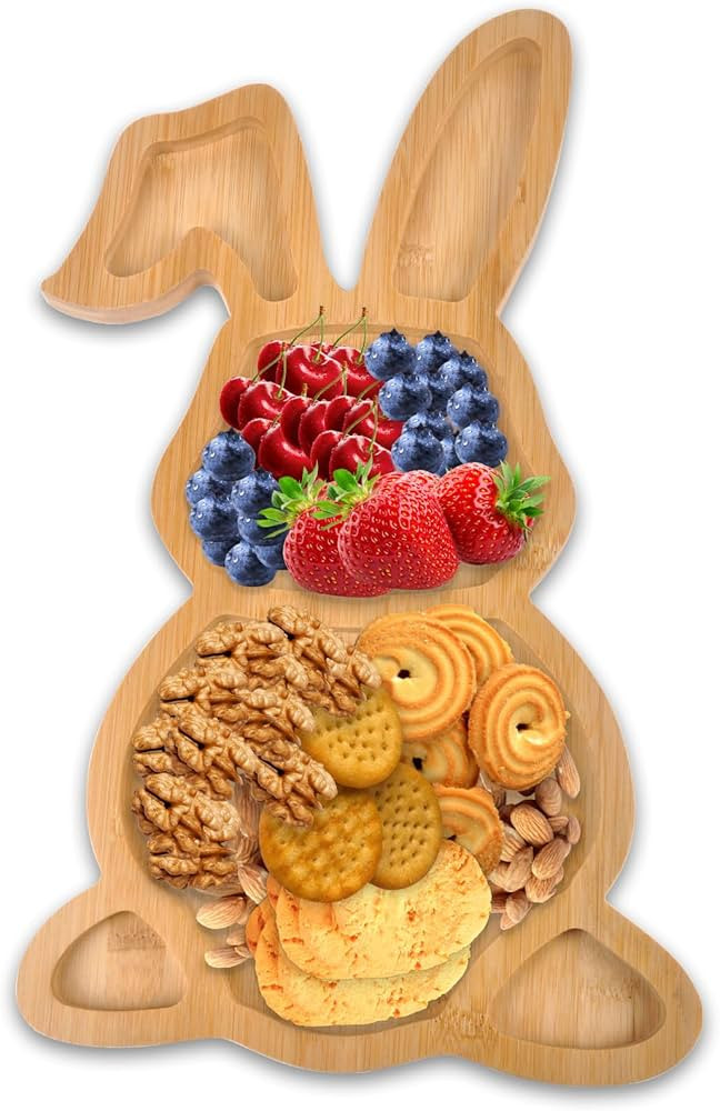 Easter Bunny Plate, Rabbit Shaped Wooden Platter, Reusable Bunny Serving Tray Charcuterie Board D... | Amazon (US)