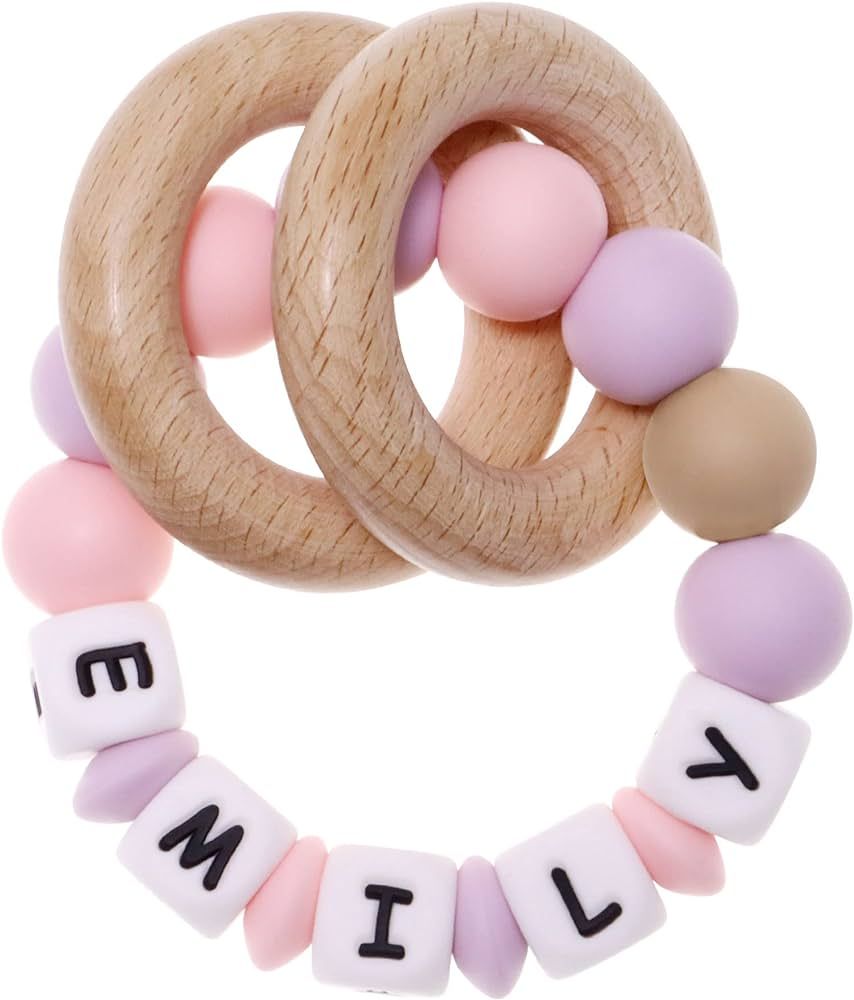 Munchewy Personalized Teether with Name, Personalized Name Baby Rattle Teether Ring, Customizable... | Amazon (US)