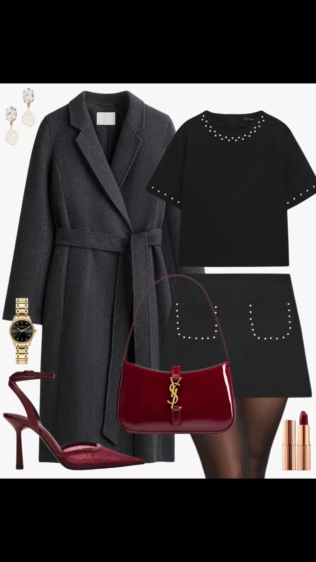 A dressy outfit to wear this holiday season featuring a belted coat, matching skirt set with pearls, slingback heels and shoulder bag 

#LTKCyberWeek #LTKStyleTip #LTKHoliday