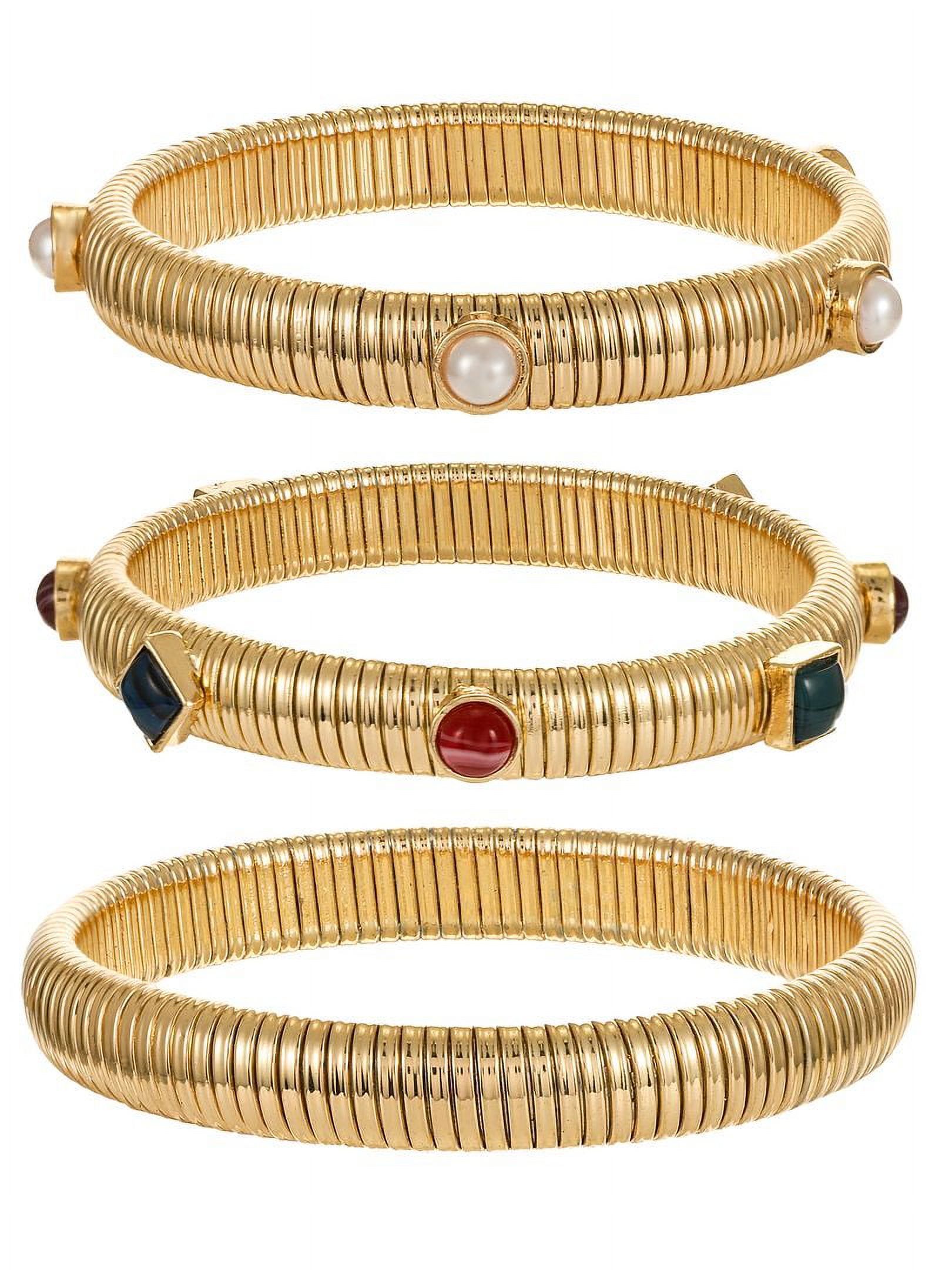 Time and Tru Goldtone Bangle Bracelet Set, Multicolored Stone Accents, Female, 3 Bracelets | Walmart (US)