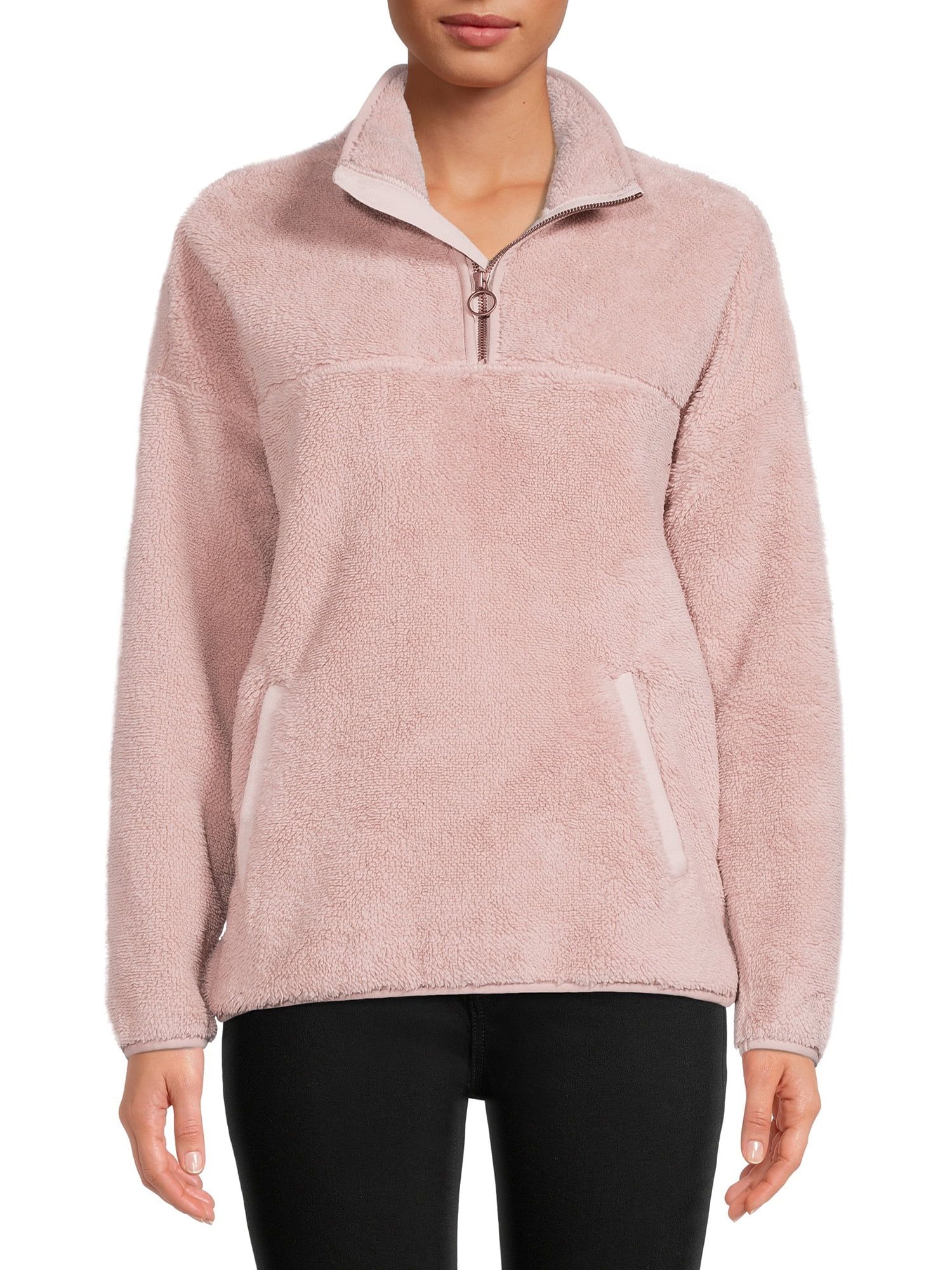 Time and Tru Women's and Women's Plus Size Faux Sherpa Quarter Zip Pullover Top | Walmart (US)
