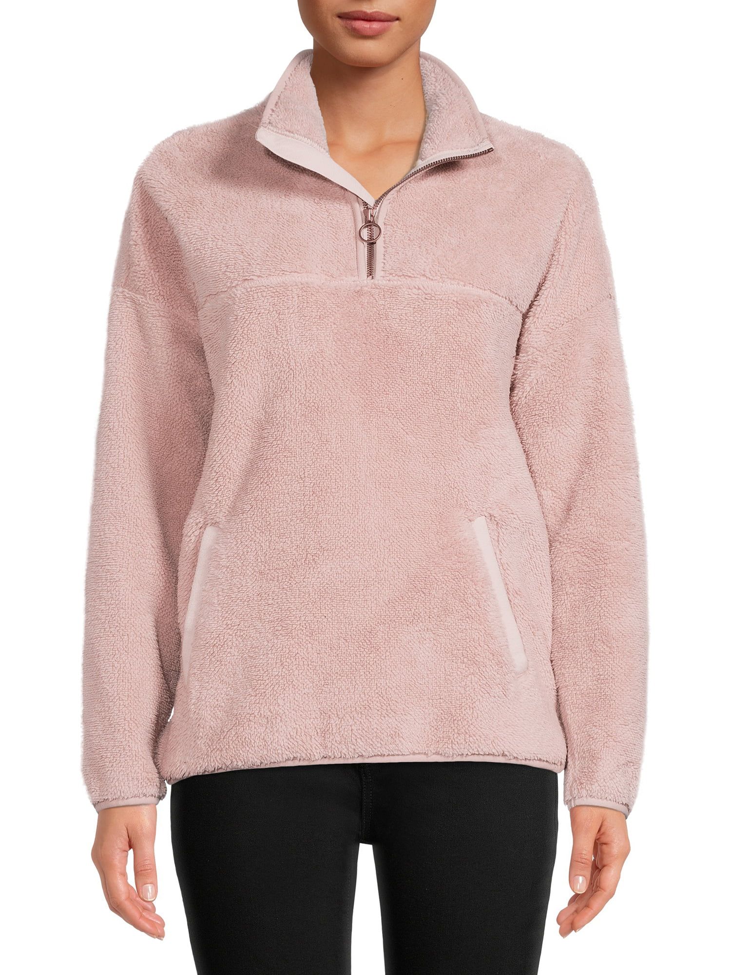 Time and Tru Women's and Women's Plus Size Quarter Zip Faux Sherpa Pullover - Walmart.com | Walmart (US)