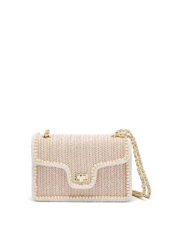 NY & Co Women's Pearl-Trim Woven Crossbody Bag Tan | New York & Company