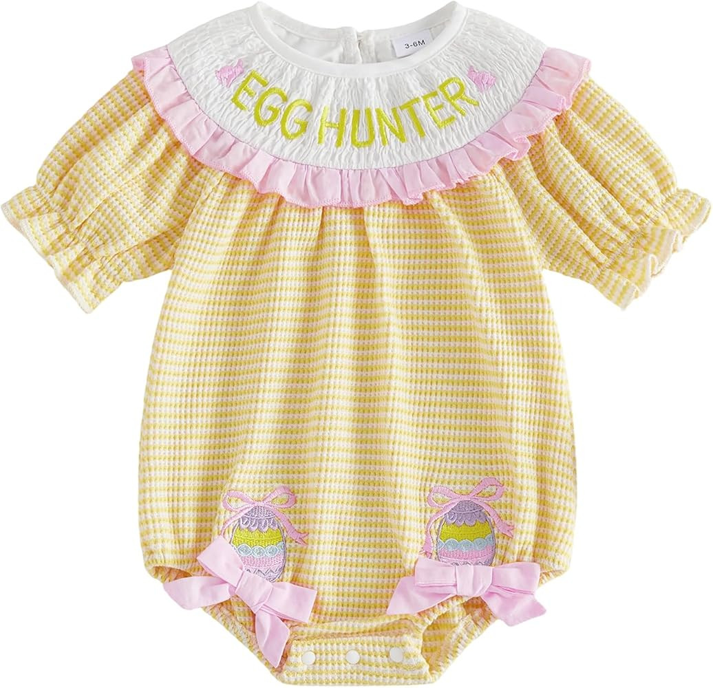 My First Easter Baby Girl Outfit Bunny Egg Bubble Romper Short Sleeve Onesie Bodysuit Spring Baby... | Amazon (US)