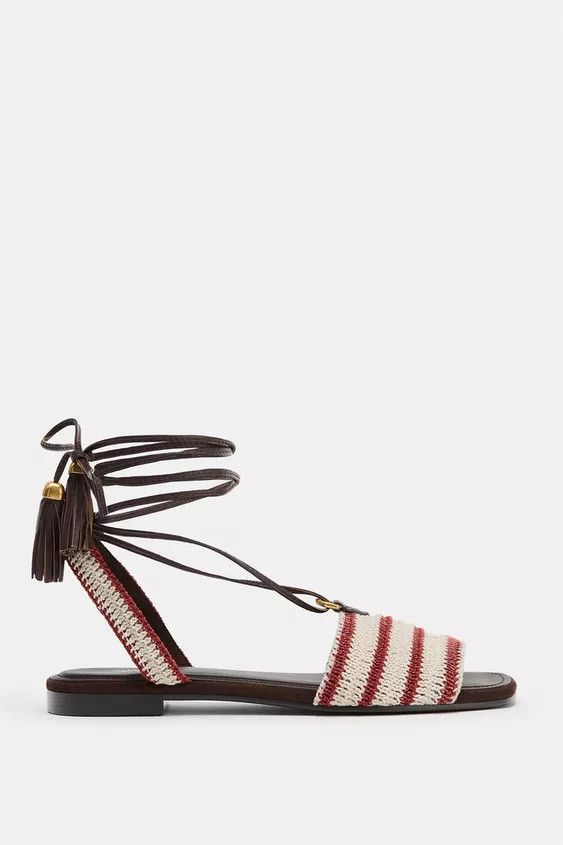 TIED STRIPED FABRIC SANDALS | Zara US