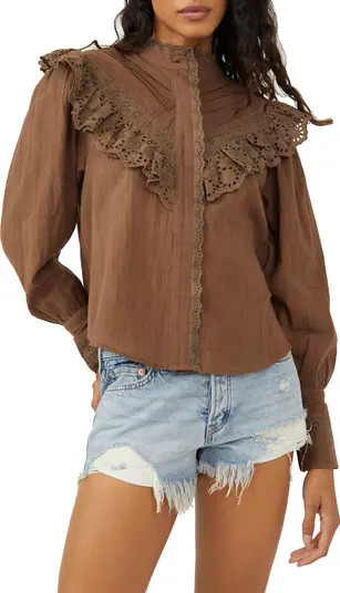 Free People Hit the Road Ruffle Yoke Cotton Blouse | Nordstrom | Nordstrom