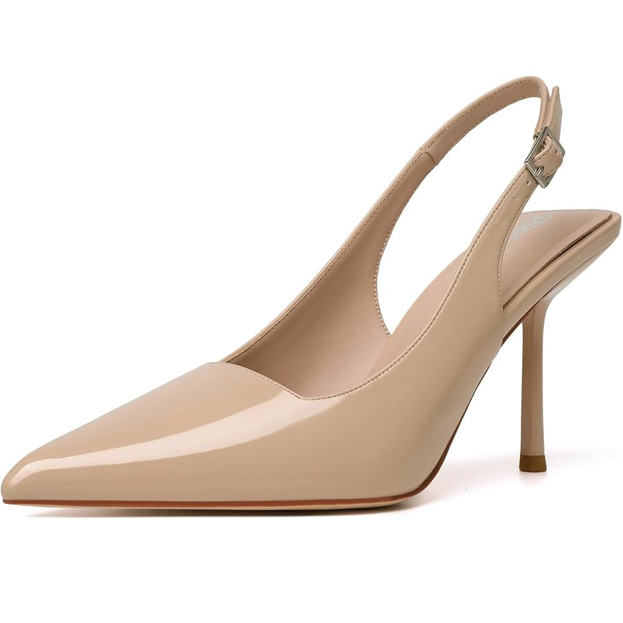RIBONGZ Sexy Slingback Pumps Elegant Dressy Heels for Women Closed Toe Pointy High Heels Wedding ... | Amazon (US)