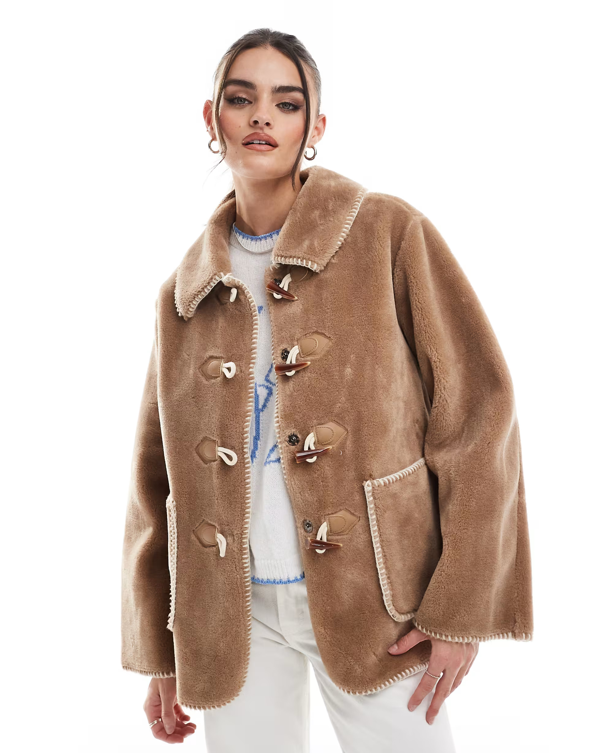 Object fur jacket with toggle fastenings in tobacco brown | ASOS (Global)