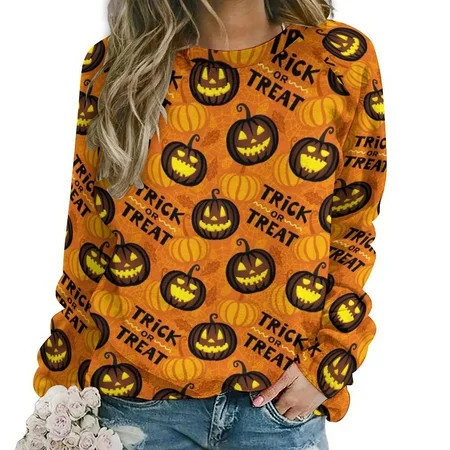 Sweatshirt for Women Pumpkins Halloween Funny Cozy Oversized Crewneck Sweatshirts Women Long Sleeve Pullover Sweaters Fall Winter Fashion Clothes Outfits Tops for Women 2024 | Walmart (US)
