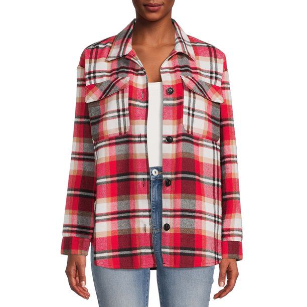 No Boundaries Junior's Plaid Shacket - Walmart.com | Walmart (US)