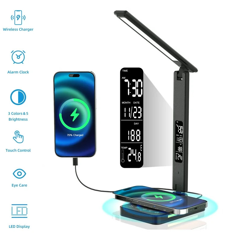 𝟐𝟎𝟐𝟑 𝐍𝐞𝐰 LED Desk Lamp with Wireless Charger, USB Charging Port, Night Light... | Walmart (US)