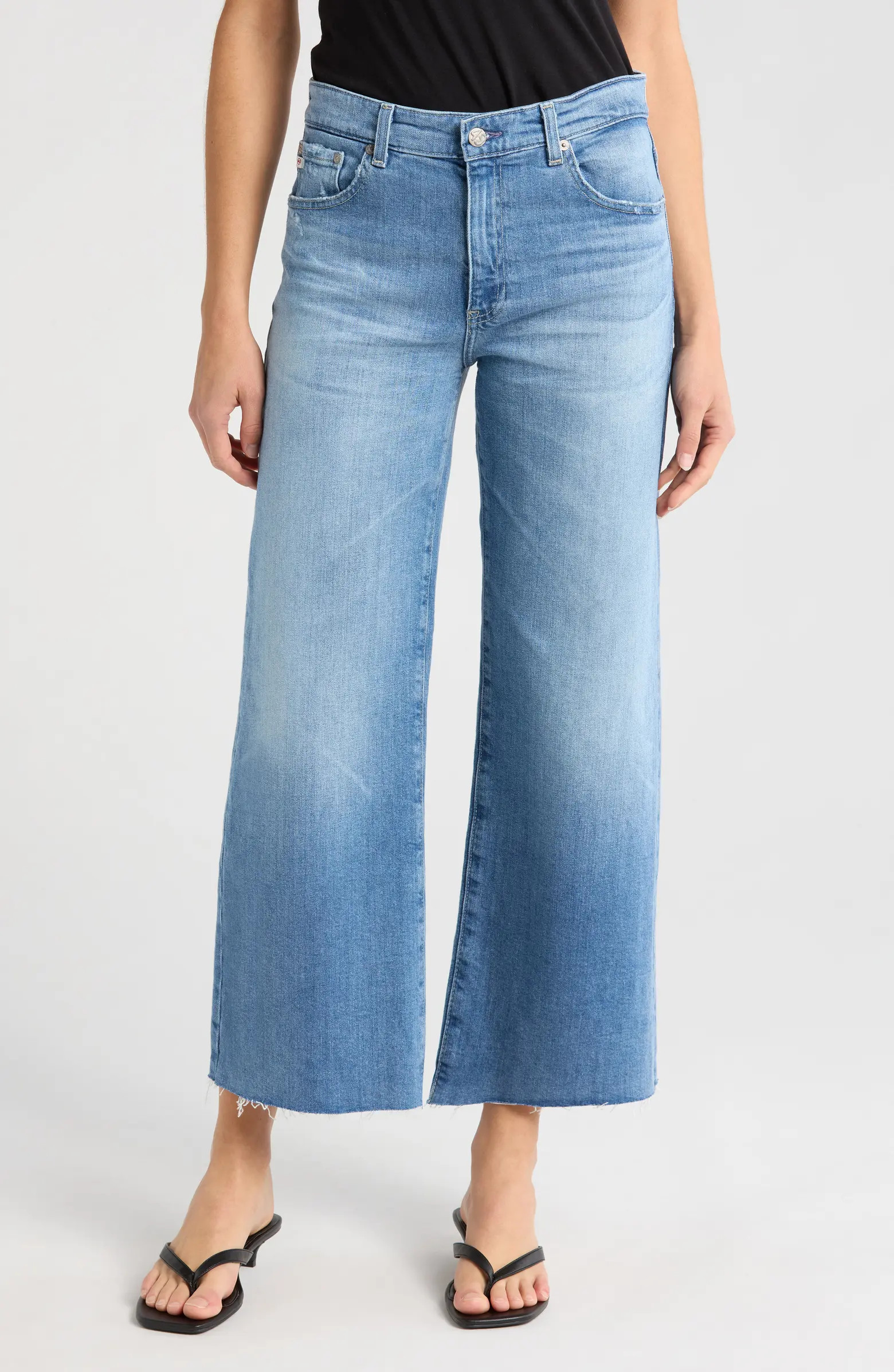 Saige Raw Hem Mid Rise Ankle Wide Leg Jeans | Nordstrom