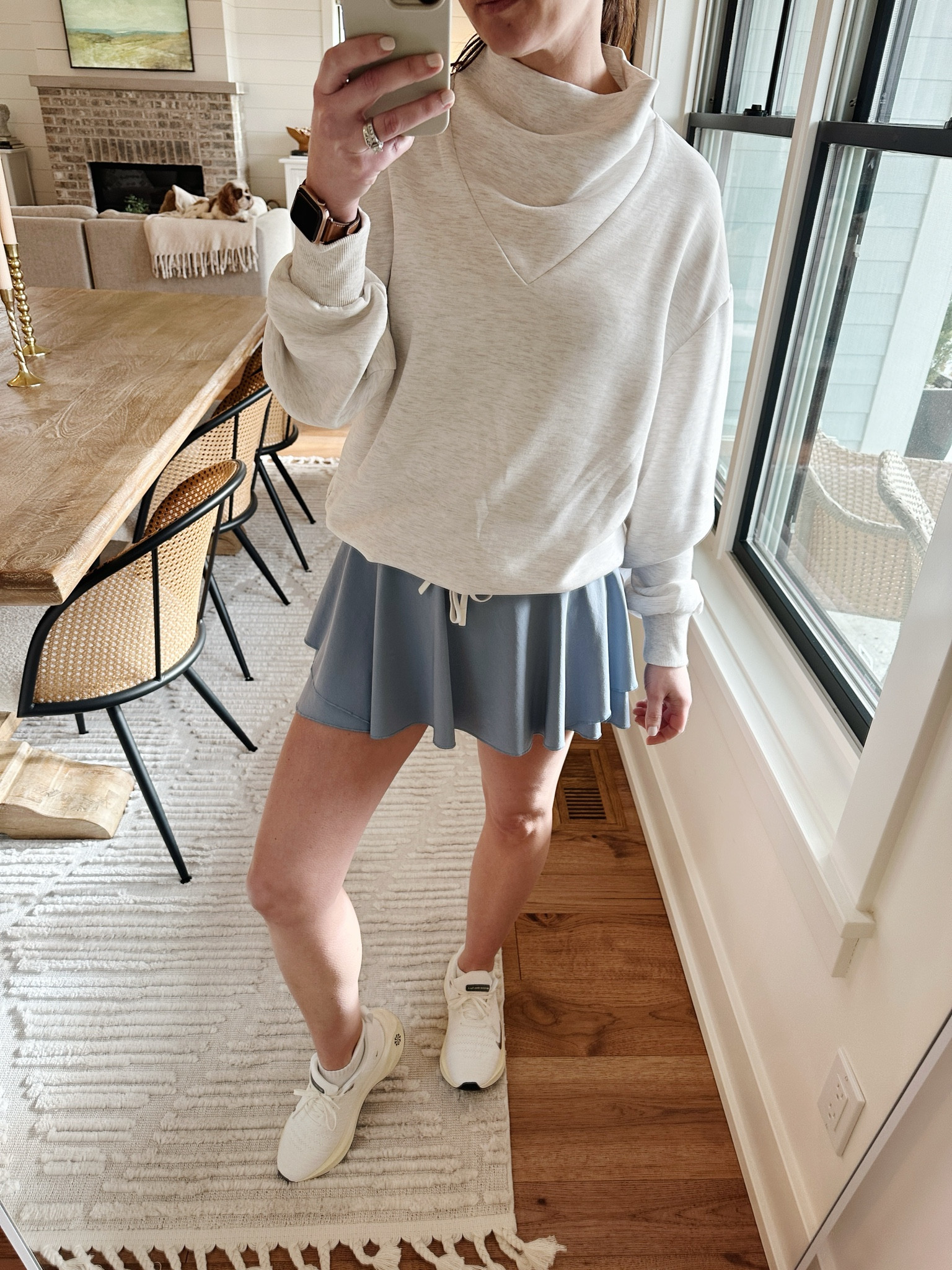 Skirt true to size, small
Sweatshirt, runs big but I’m in my usual size small
Sports bra true to size 

#LTKSeasonal #LTKover40 #LTKfitness