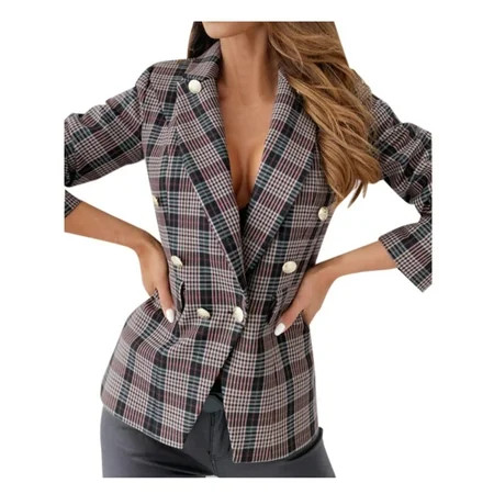 Plaid Tops For Women Jackets Blazer Button Down Womens Long Sleeved Metal Double Reasted Small coat  | Walmart (US)