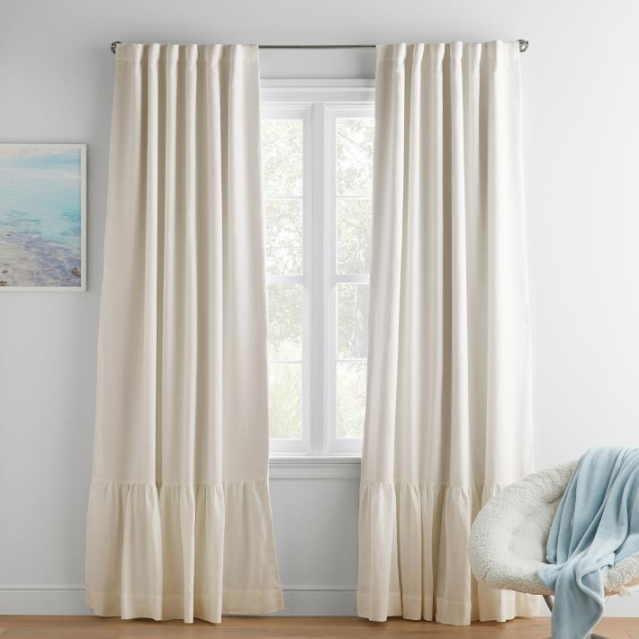 Belgian Linen Ruffle Blackout Curtain | Pottery Barn Teen