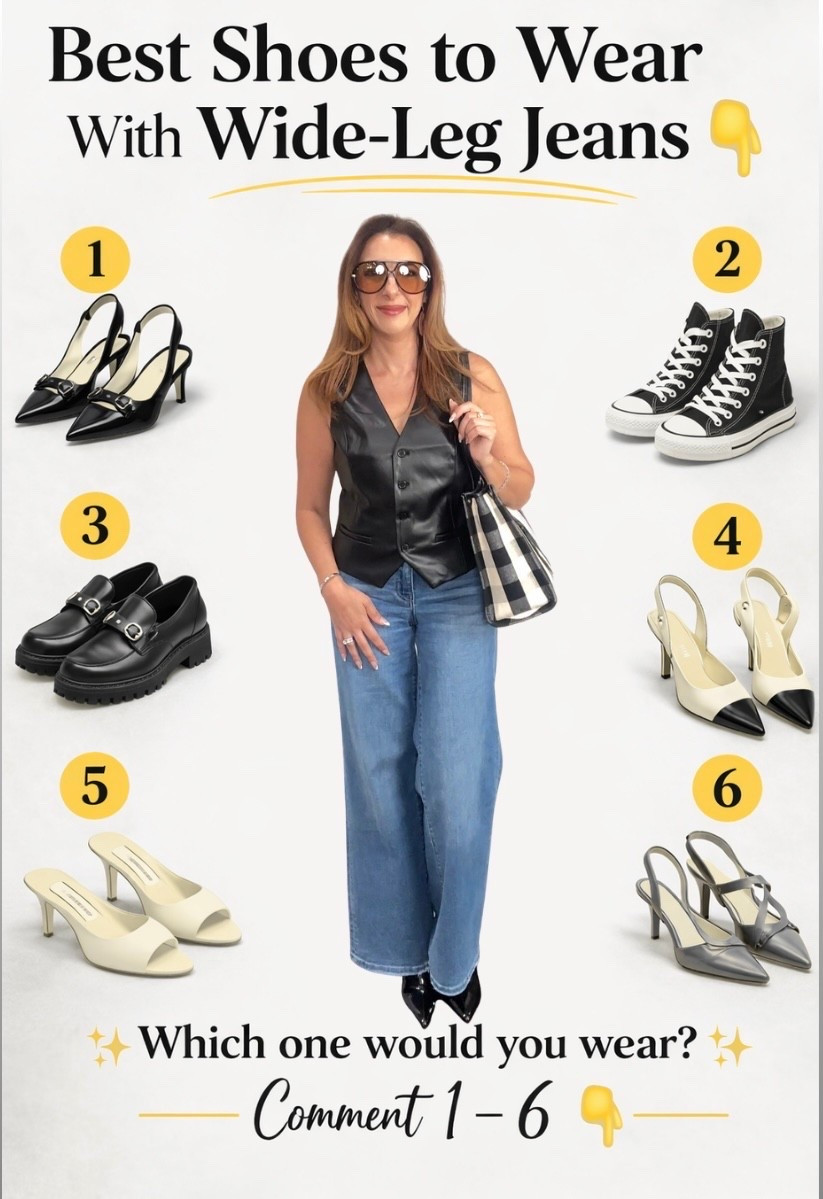 The easiest way to style wide-leg jeans? 
Start with the shoes.
The same pair of denim can go from casual to polished depending on what you wear on your feet.
Here are 6 shoe styles that work perfectly with wide-leg jeans.
Which one is your favorite?

Comment 1–6 and I’ll send the links.


#LTKSaleAlert #LTKSpringSale #LTKootd