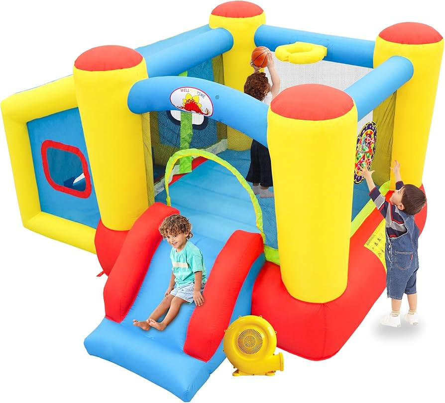 Inflatable Bounce House with Blower, Jumping Castle Slide, Kids Bouncer with Ball Pit, Basketball... | Amazon (US)