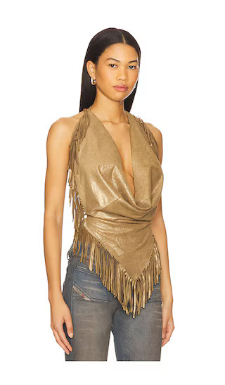 Shimmery Fringe Halter Top in Gold | Revolve Clothing (Global)