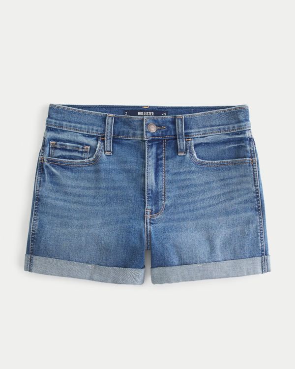 High-Rise Medium Wash Denim Shorts | Hollister (US)