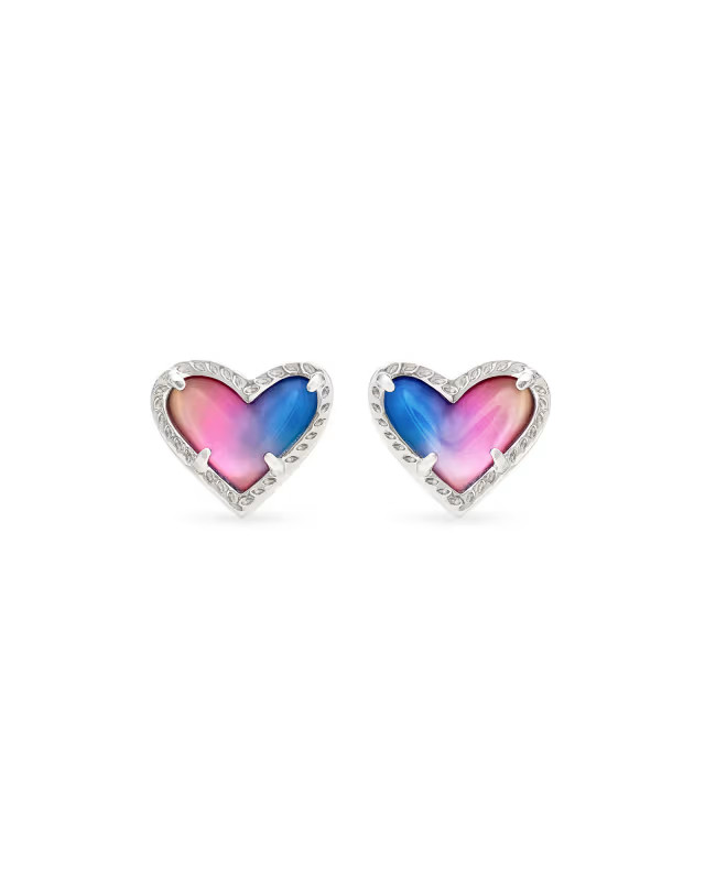 Ari Heart Silver Stud Earrings in Watercolor Illusion | Kendra Scott