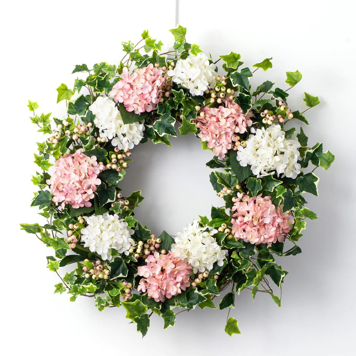 Pink & White Hydrangea, English Ivy & Berry Everyday Spring Storm Door Wreath | Darby Creek Trading