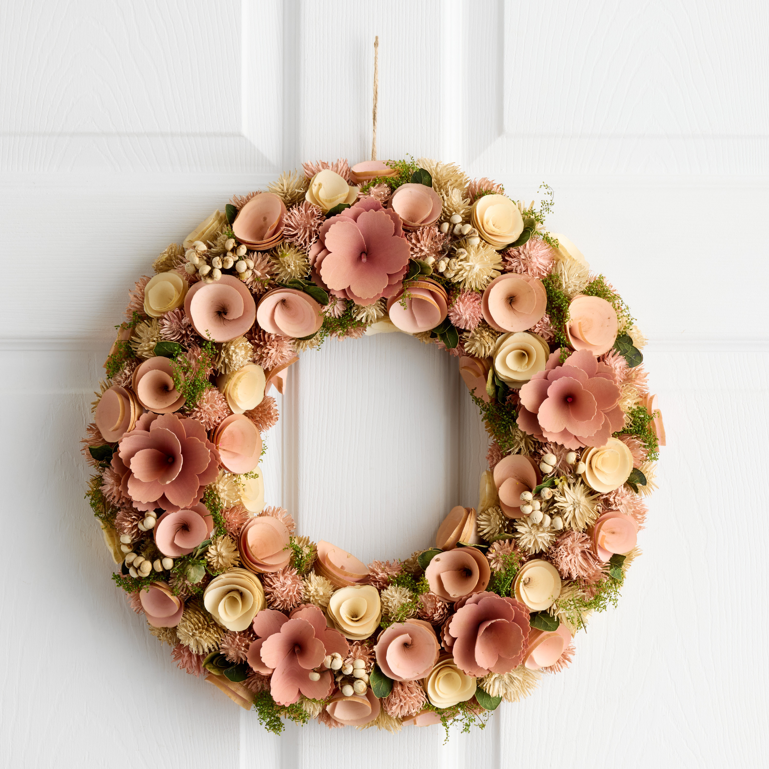 Pink Dried Botanical and Wood Curl Flower Wreath | World Market