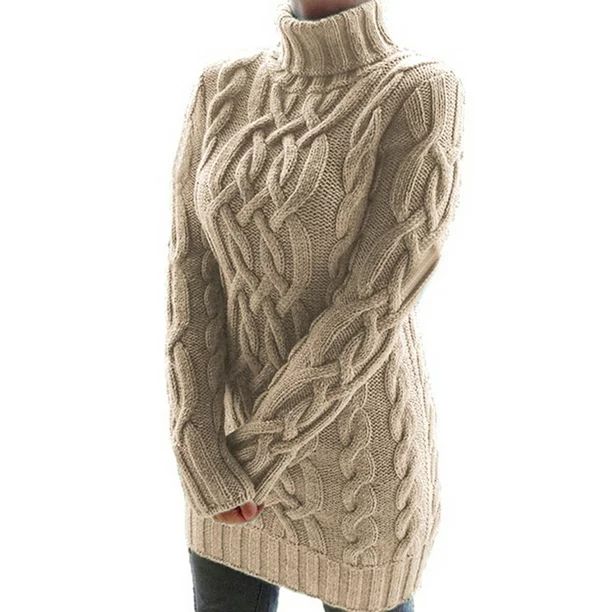 Women Long Sleeve Turtleneck Cable Knit Sweater Autumn Winter Bodycon Mini Sweater Dress Pullover... | Walmart (US)