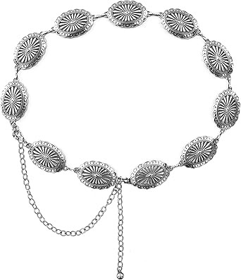BOMAI Women Western Oval Concho Chain Belt Adjustable Metal Waist Chain Belt for Jeans or Dresses | Amazon (US)