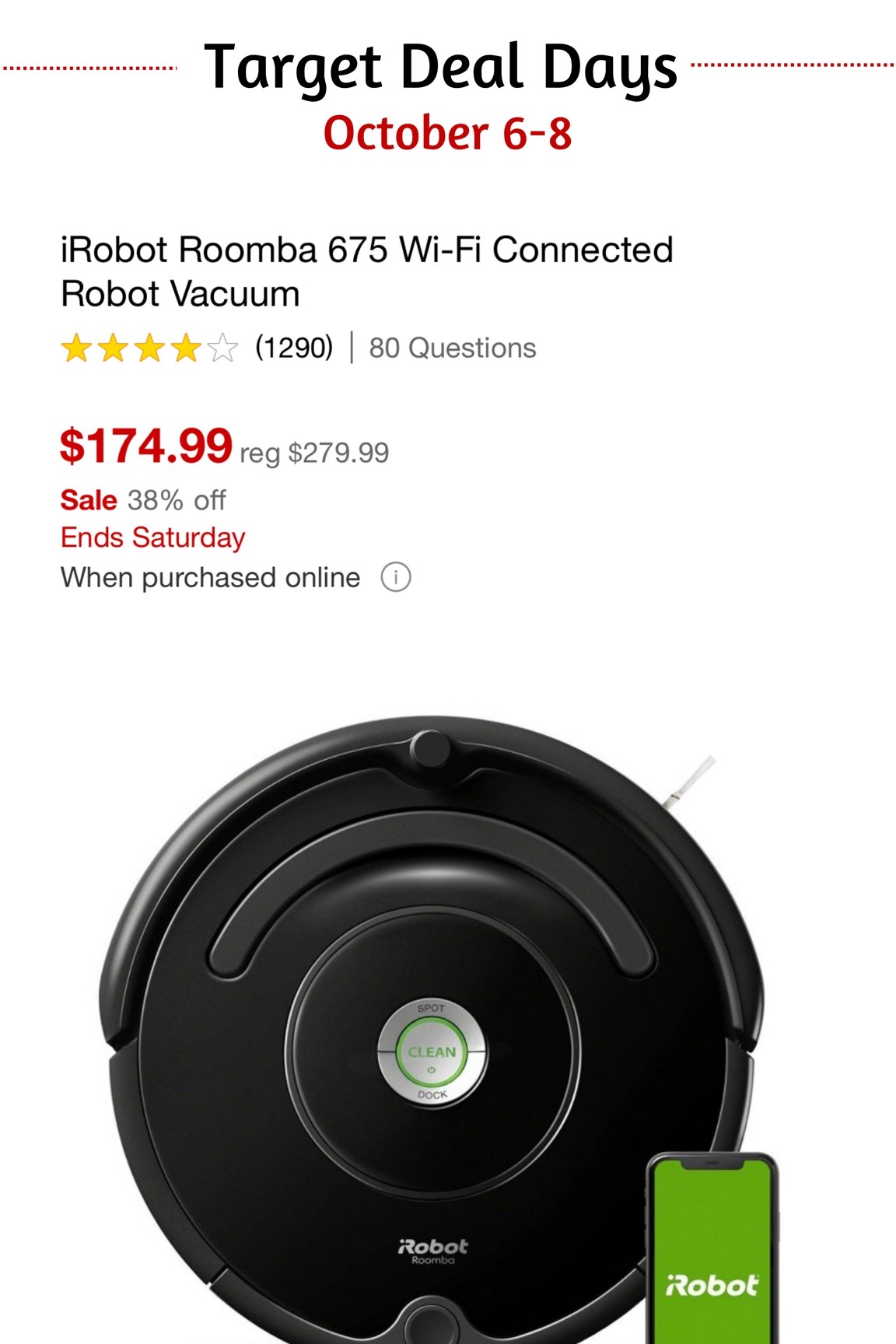 Target deal days. October 6-8th early
Black Friday deals for three days! iRobot vacuum

#LTKsalealert