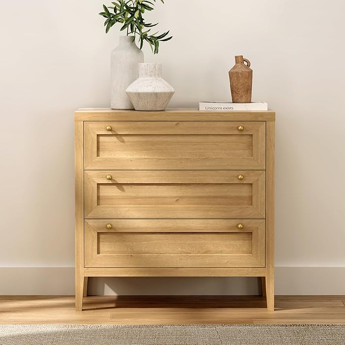 Modern 3 Drawer Dresser for Bedroom, Chest of Drawers with Golden Handles, Wood Tall Nightstand, ... | Amazon (US)