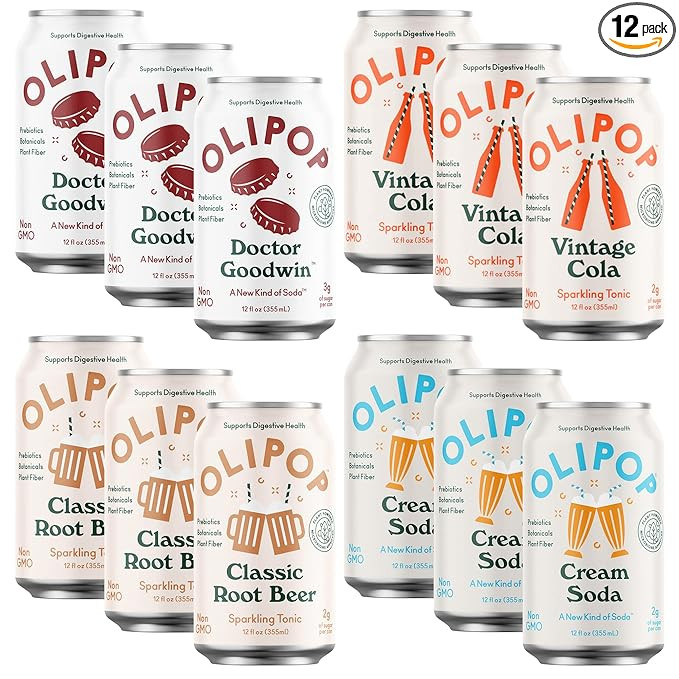 OLIPOP - 4-Flavor Sparkling Tonic Retro Greatest Hits Variety Pack, Prebiotic Soda Sampler, Rich ... | Amazon (US)