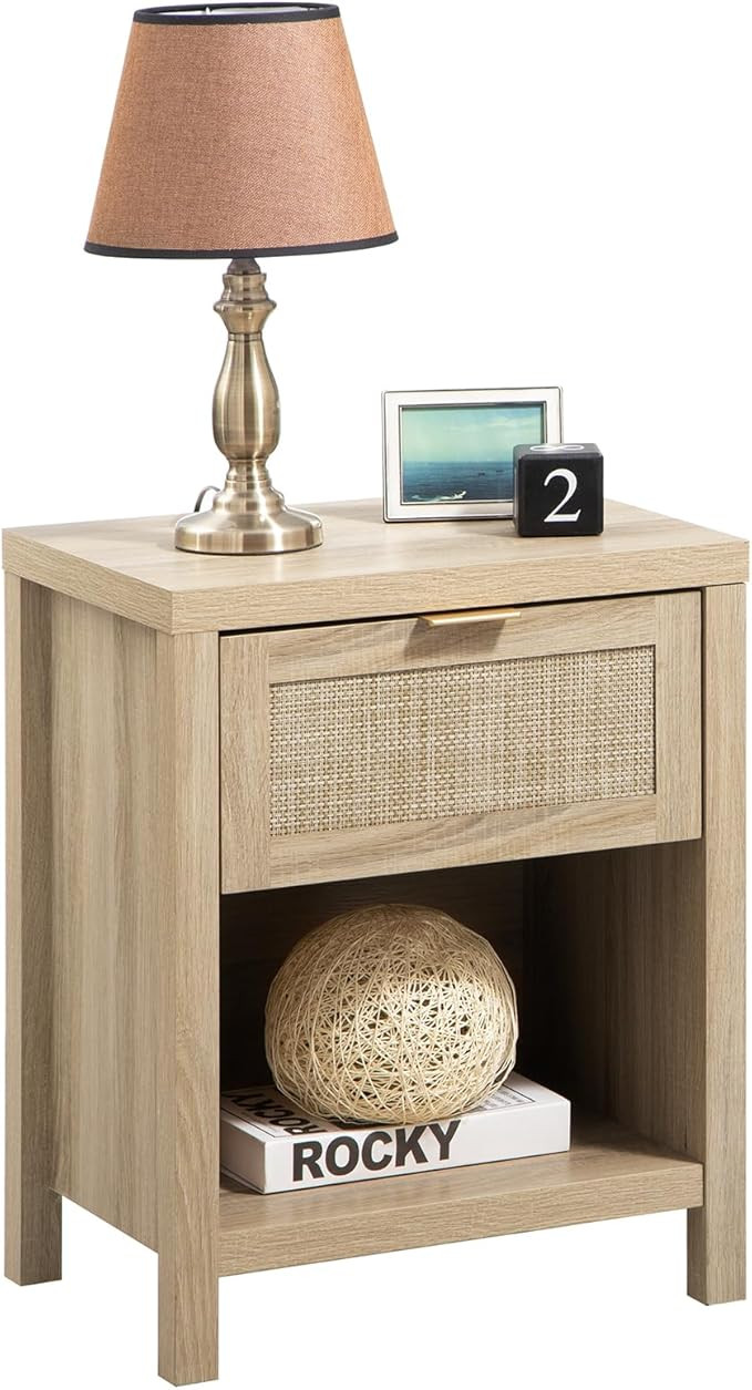 SICOTAS Rattan Night Stands, Farmhouse Nightstand Boho End Table Side Table Bedside Table with Dr... | Amazon (US)