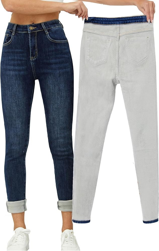 Yehopere Women's Winter Fleece Lined Jeans Slim Fit Warm Skinny High Waist Denim Jean | Amazon (US)