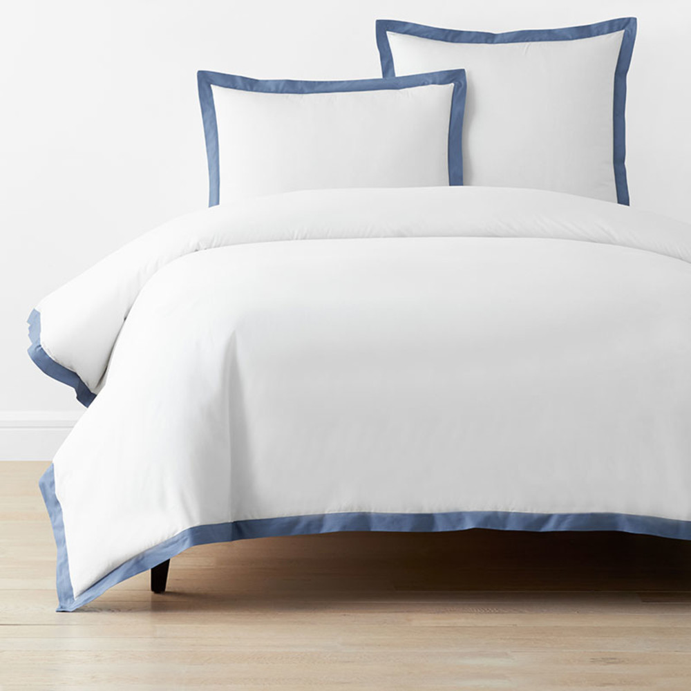 Solid Border Classic Cool Cotton Percale Duvet Cover - Slate Blue, Full | The Company Store