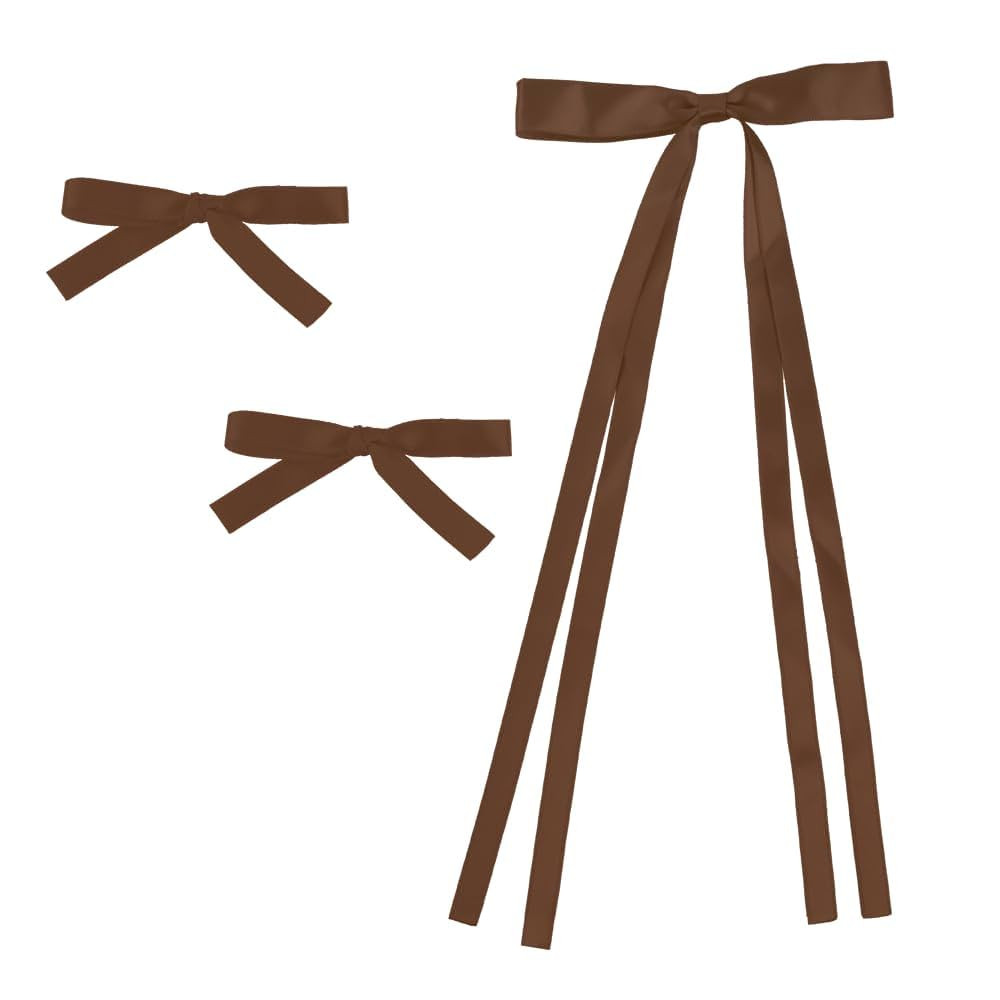 Women's Satin Hair Bows, Set of 3, 1 Hair Clip with Long Tails, 2 Hair Bows with Short Tails (Bro... | Amazon (US)